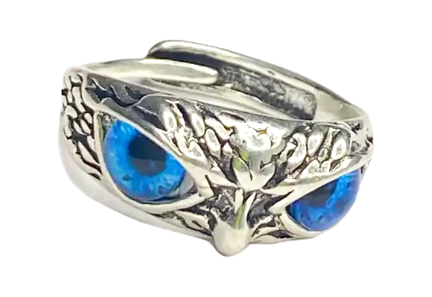 Anillo Búho Ojos Azules, fotografía del catálogo Draco